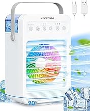 Portable Air Conditioners, KEERCIGA Evaporative Air Cooler Cooling Fan with 4 Speeds & 2 Cool Mist, 7 Colors Light & 2-6H Timer, 90°Rotation Mini AC Air Conditioner for Room Office Camping (F2)