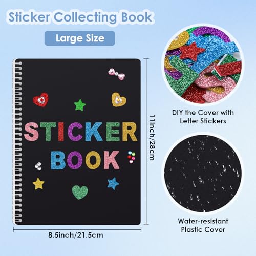 Álbum reutilizable para coleccionar pegatinas UFU, tamaño 8,5 × 11 pulgadas, con 40 hojas de papel liberador en blanco, pegatinas de letras y gemas, y herramientas miniatura 4