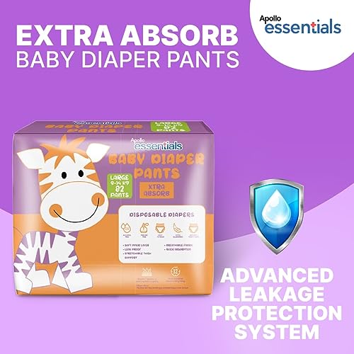 Image of Apollo Essentials Extra Absorb Baby Diaper Pants Large, 82 Count