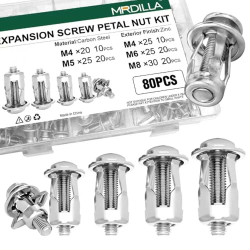 Mrdilla - 80Pcs Petal Expansion Bolt, Rustproof Carbon Steel Jack Nuts for Sheet Metal, Panels, Machinery, Automotive, M4/M5/M6/M8 - -16%