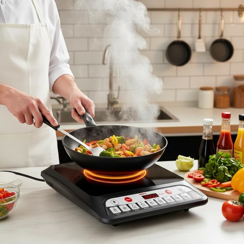 Mabron (Exclusive 2+2 Year Warranty)2000W Digital Induction Cooktop, Infrared Electric Stove with Touch Controls, Heavy Duty Glass Surface, 8 Preset Modes for Home, Office & Commercial Use