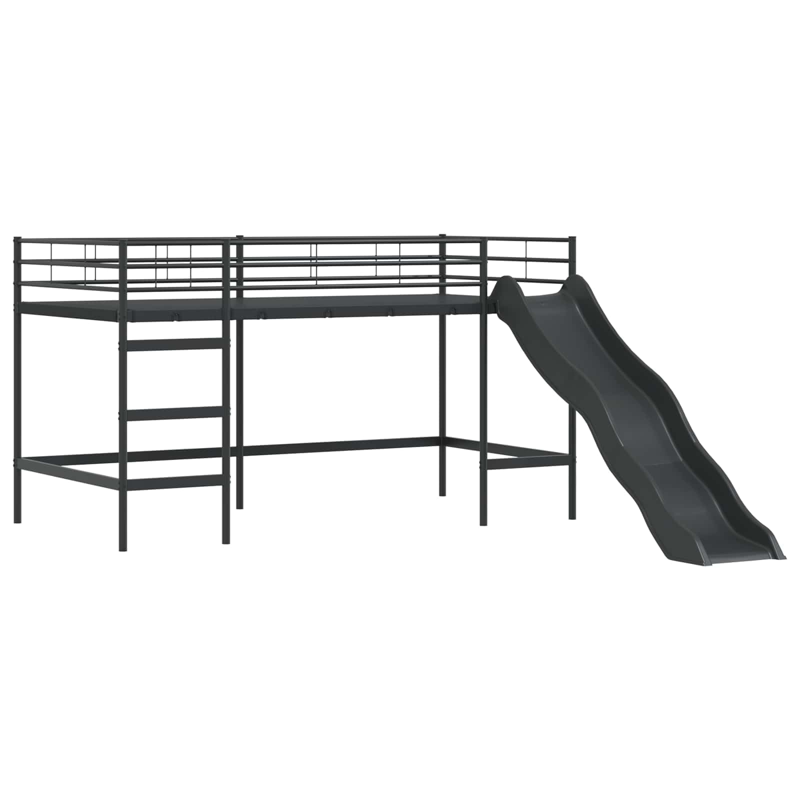 Kinderloftbett Metallbett Schwarz und Pink 80 x 200 cm mit Lattenrost und Matratze, Hochbett mit Vorhängen, Rutsche und Turm für Kinderzimmer, stabiles Bettgestell für Jugendzimmer