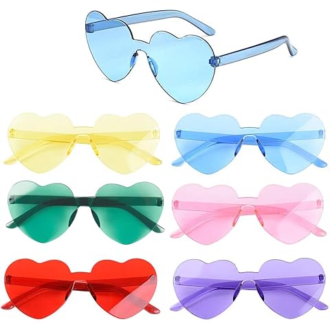 MEJOSER 6pcs Heart Shaped Rimless Glasses 6 Candy Colors Frameless Glasses Funny Party Glasses Hawaiian Tropical Costume Hippie Colorful Eyewear for Adults & Kids (6 Colors) Cover