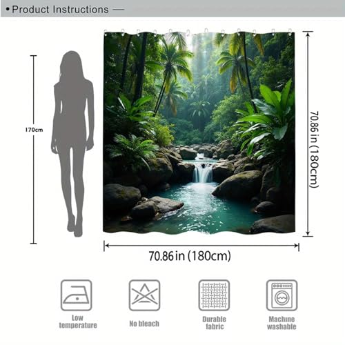 Rideau de douche polyester imperméable cascade tropicale 130x183