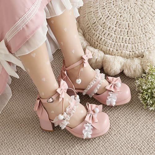 Cute Lolita Pumps for Women Mary Jane Bow Shoes Ankles Block Heel JK Sweet Sandals Goth Emo Rave Parties Rave Y2K Kawaii Elegant Dressy Fashion Trendy Shoes Back to School Spring Summer Fall Outdoors4