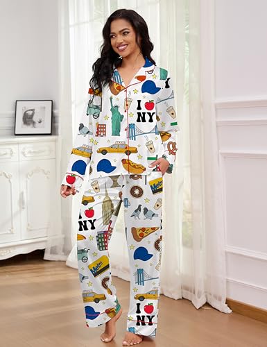 Image of SHESHOW Satin Pajamas for Women Set Long Sleeve Button Down Sleepwear 2 Piece Nightwear Women Pjs Sets Size XS-XXL