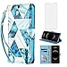 Compatible with iPhone 12 Pro Max 6.7 Wallet Case and Tempered Glass Screen Protector Leather Flip Card Holder Phone Cover for iPhone12promax 5G i 12s Plus iPhone12 12pro Promax Women Men Blue