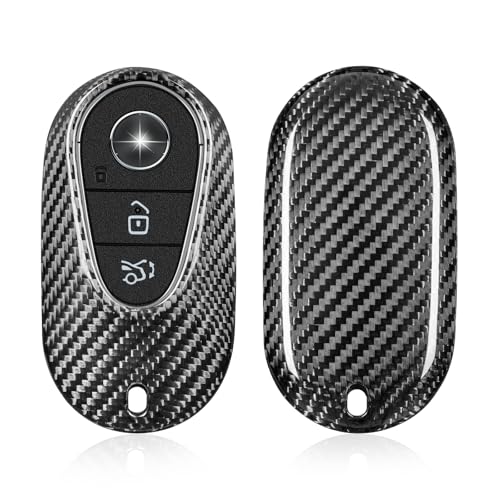 T-carbon Key Fob Cover Compatible with Mercedes Benz,Real Glass Fiber Key Case Key Shell Protector fits for Benz EQE350 S580 C300 C Class S Class G Class E Class Key Fob Cover,Silver Black