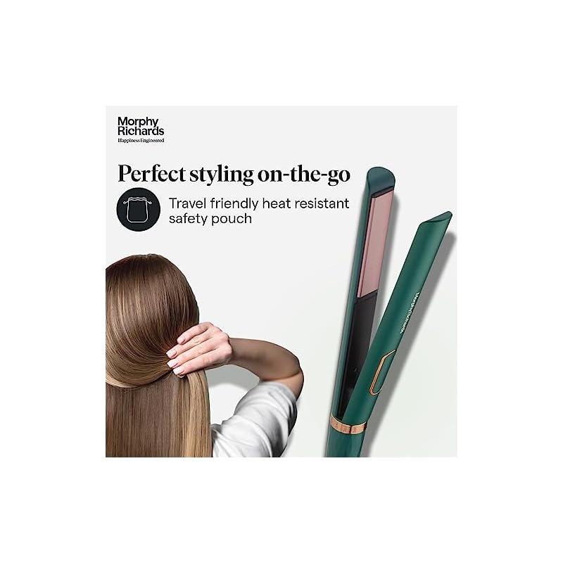 Morphy Richards KeraFlow HS3500 Keratin Premium Hair Straightener| Floating Keratin Ceramic Plates|5 Temp Settings|Free Travel Friendly Storage Pouch| 2-Yr Warranty by Brand|Metallic Green & Gold - Image 5