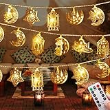 Homeleo Vintage Ramadan Decorations, Battery Operated 20 LED EID Mubarak Lights, Bronze Metal Moon Star Lantern String Lights for Home, Mantle, Window, Tree, Bedroom, Classroom Decor