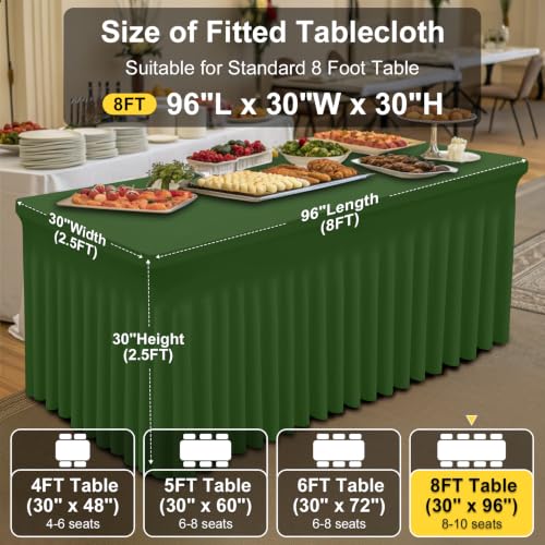 Image of Smiry Spandex Elastic Fitted Table Cloth Skirt for 8FT Rectangle Table | Stretch Washable Table Cloth, Banquet Table Cover for Wedding, Party, Indoor & Trade Shows, (Olive Green, 96Lx30Wx30H)