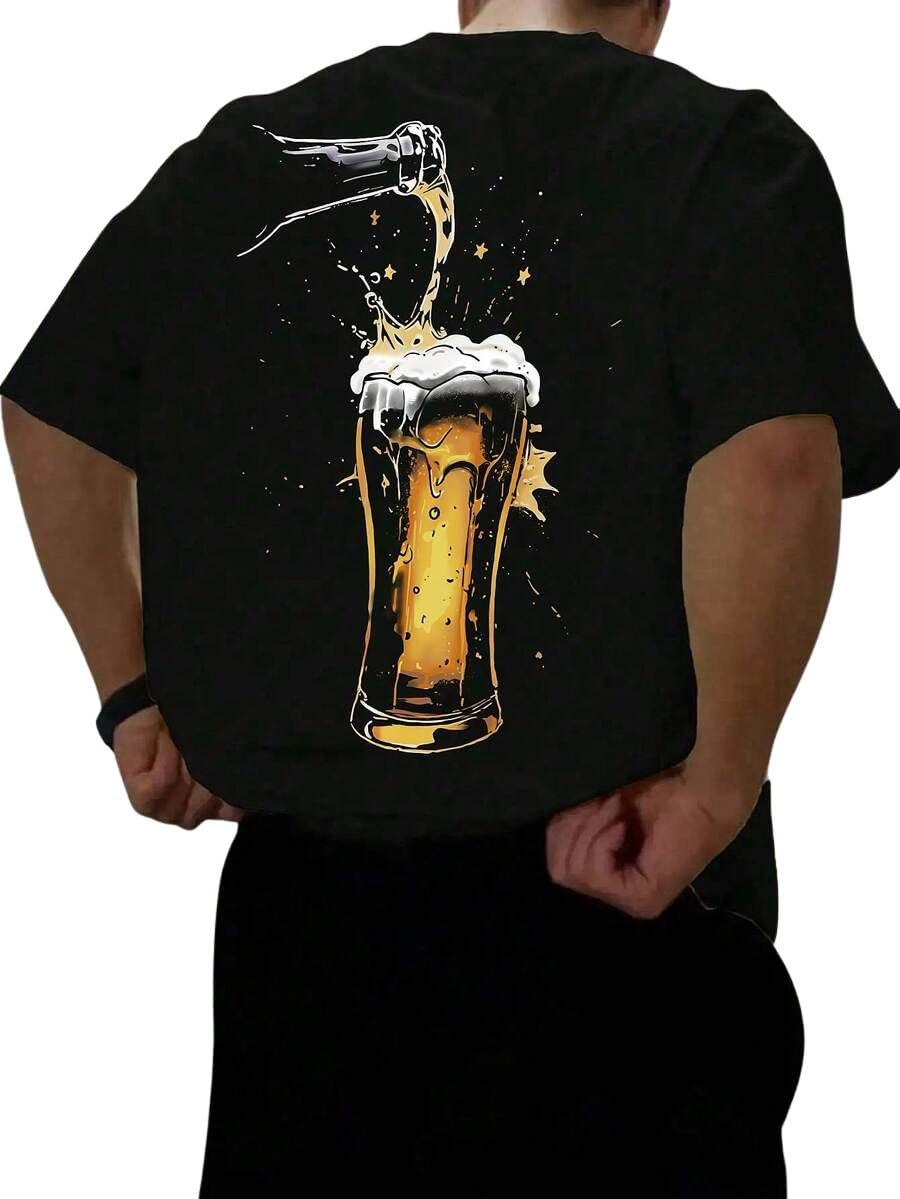 sxv style Men's Beer Glass Graphic Print T-Shirt, Back Print, Casual Style, Black and Grey-picture-20