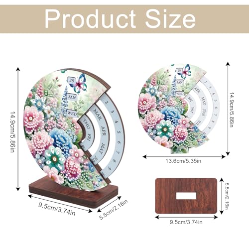 Image of AiYuanzsh DIY Diamond Art Tabletop Calendar Kit - 3D Wooden Perpetual Desk Ornament with Butterfly and Flower Design, Crystal Diamond Painting Desktop Decoration Gift