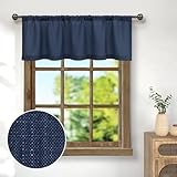 Sheer Valance for Windows Kitchen 18 Inch Length Rod Pocket Country Farmhouse Nautical Semi Privacy Linen Valance Curtain for Boys Bedroom Kids Short Valance for Small Window Bathroom Navy Blue Dark