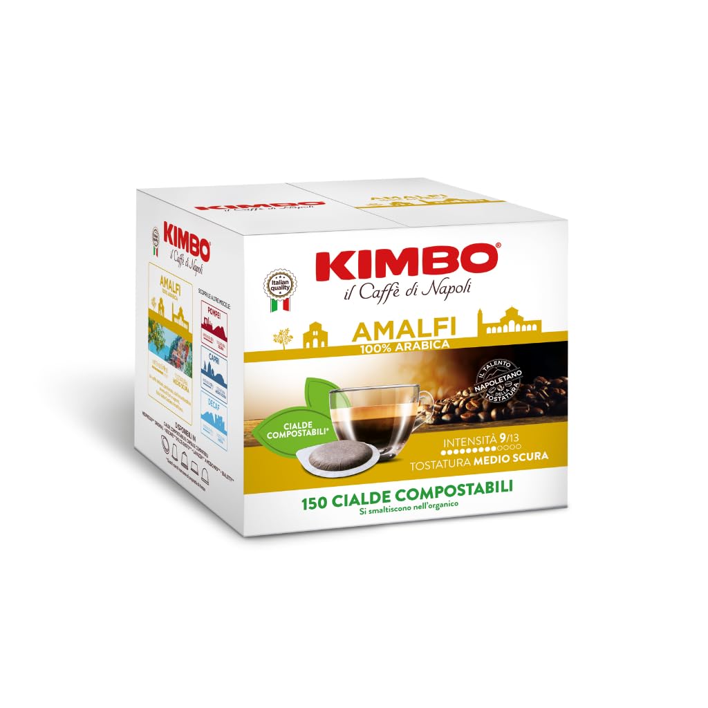 Kimbo, Amalfi 100% Arábica, Le Meraviglie del Gusto, 300 Cápsulas de Café Compostables, Mezcla Delicada, Intensidad 9/13, Tostado Medio-Oscuro, 2 Paquetes de 150 Cápsulas
