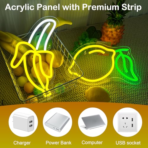 Image of Banana and Lemon Neon Sign Set of 2 (1 Banana Light+1 Lemon Light)Fruit Neon Lights for Wall Decor, Kids Room, USB Powered Acrylic Neon Art for Bedroom Classroom