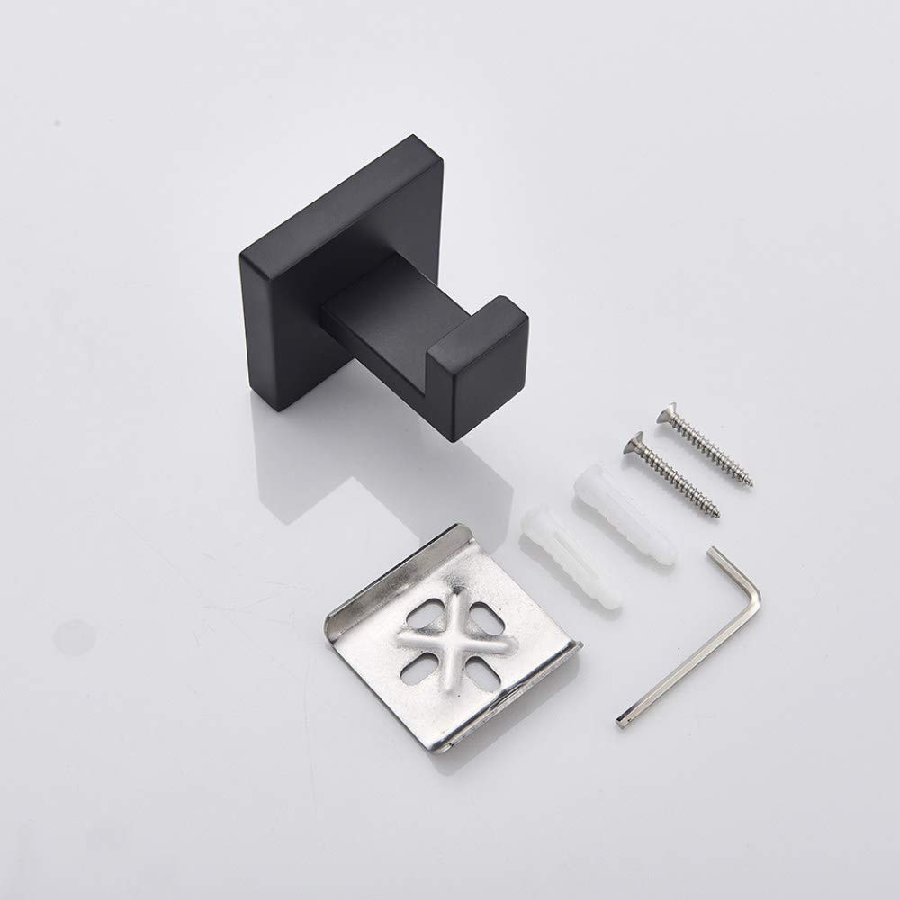 Juego de accesorios de baño negros – Gancho para bata, toallero, estante para pañuelos, cepillo de dientes – Accesorios de baño elegantes para decoración moderna