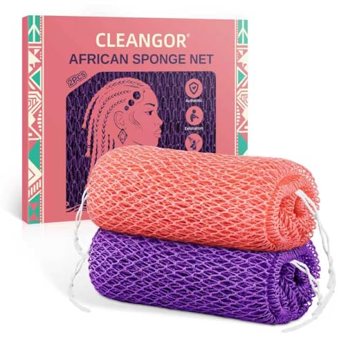 Cleangor 2Pcs African Net Sponge Authentic with Knots - Exfoliating Body