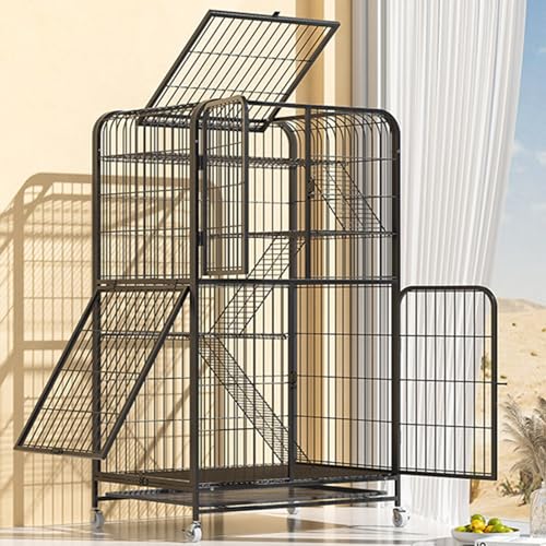XADBDM 猫ケージ キャットケージ 鉄製フレーム 多階層 猫けーじ 室内用 厚みのある角パイプフレーム 丸みを帯びたエッジ 回転式ホイール付き 畳み式移動便利 組み立て簡単 多頭飼い 猫用ケージ 保護 頑丈で安定 広々とした空間 猫脱走防止 室内飼い(