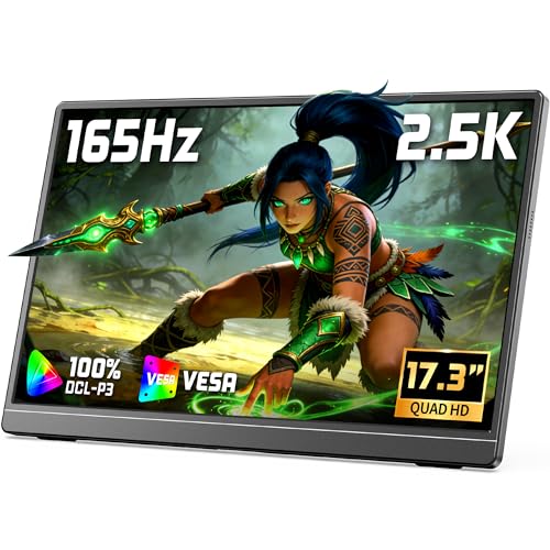 Image of VILVA Portable-Monitor-for-Laptop 17.3'' 2.5K QHD 165Hz Gaming Display, Ultra-Slim Metal Body, Built-in Stand, USB-C HDMI External Monitor for Laptop, PC, PS5, Xbox, Switch