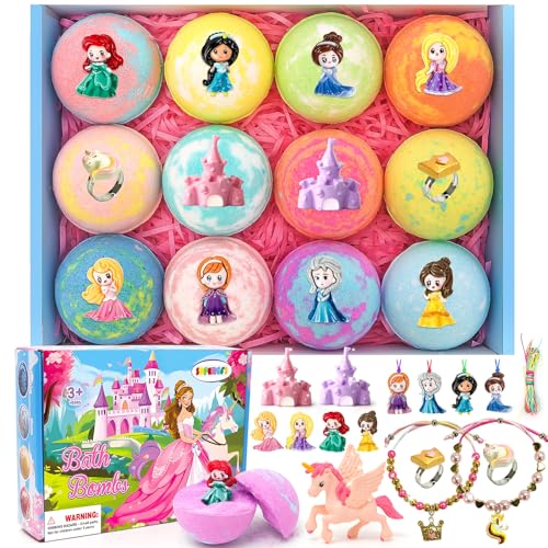 Bath Bombs for Kids with Surprise Inside Princess Toys Natural Bath Bombs Handmade Spa Organic Bubble Bath Bomb Bath Fizzy with Jewelry Set Girls Birthday Christmas Gift