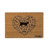 Felpudo de fibra de coco en bicolor, con gato y corazón, para la entrada.