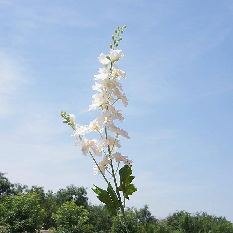 DODXIAOBEUL 4Pcs Long Stem Artificial Flowers for Tall Vase,33'' Artificial White Delphinium Flowers Faux Silk Flowers for Home Office Decor Wedding Centerpieces - Image 4
