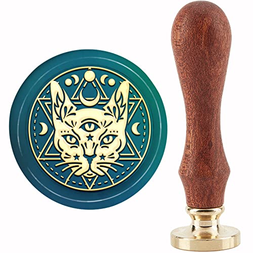 Craspire Cat Wax Seal Stamp Eye Vintage Sealing Wax Stamps Moon Star 30Mm Removable Brass Head With Wood Handle For Wedding Invitations Envelopes Halloween Christmas Thanksgiving Gift Packing #TOP19