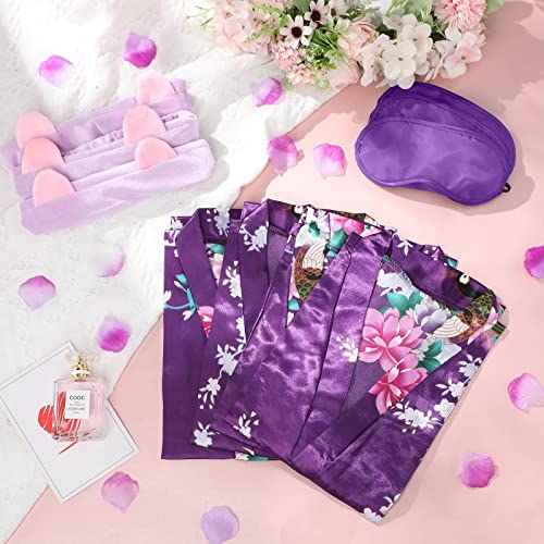 Jeyiour 30 Pieces Spa Party Robes For Girls Spa Party Supplies Robes Headband Blindfold Set For Wedding Birthday (Purple Printing) #TOP3