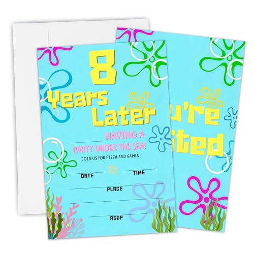 Invitaciones de fiesta pizza y juegos para cumpleaños infantil de 8 años con sobres