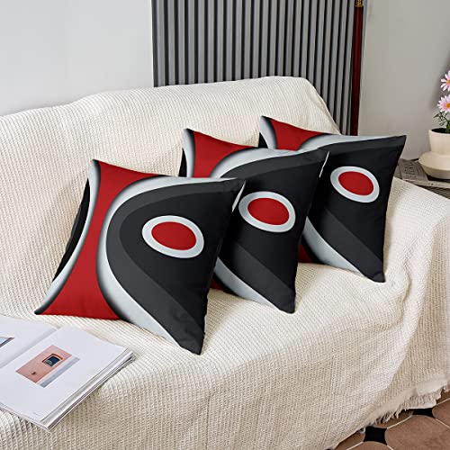 Modern Abstract Throw Pillow Covers 20"x20" Set of 2 Soft Red Stripes Gray Black White Pillow Cases Cushion Covers For Living Room Bedroom Acrylic Bold Grey Decorative Throw Pillowcases for Sofa - Image 4