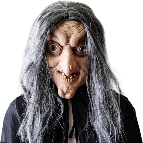 qinhretuo Halloween Novelty Scary Latex Witch Mask Novelty Dressing Up For Halloween Party Realistic Old Woman Face Mens Masquerade