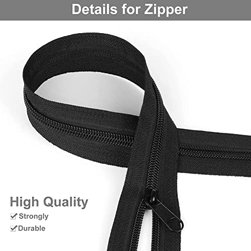 TBACW 5 Yards Bulk Zipper #3 Zippers for Sewing,#3 Black Nylon Coil Zipper by The Yards Replacement with 20PCS Sliders for DIY Sewing Craft Bags (Black) - Image 3