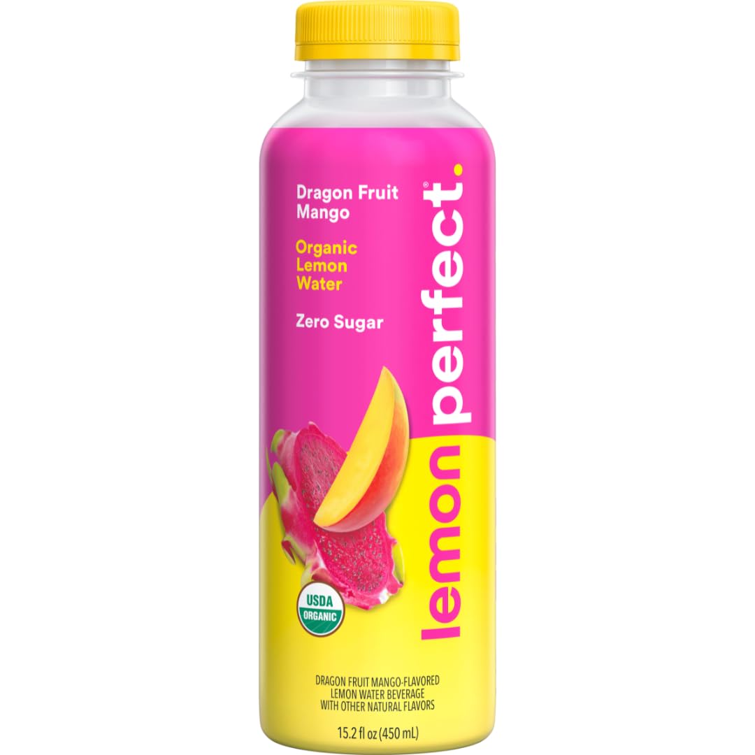 Lemon Perfect Dragon Fruit Mango, Hydrating Flavored Lemon Water, Zero Sugar, Delicious and Refreshing, Organic, 15.2 fl oz Bottle