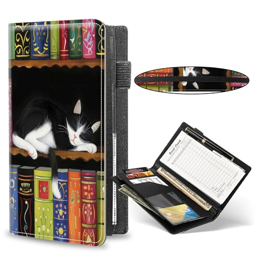 RWUTYTIUL Kellner-Scheckbuch mit Katzen- und Bücherdesign