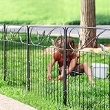 FOREHOGAR Decorative Metal Garden Fence 24in(H) X10ft(L) 5 Panels Leaf Black Rustproof Wire Border Fence for Landscape Patio Flower Bed Garden Fencing Panel Animal Barrier for Dogs