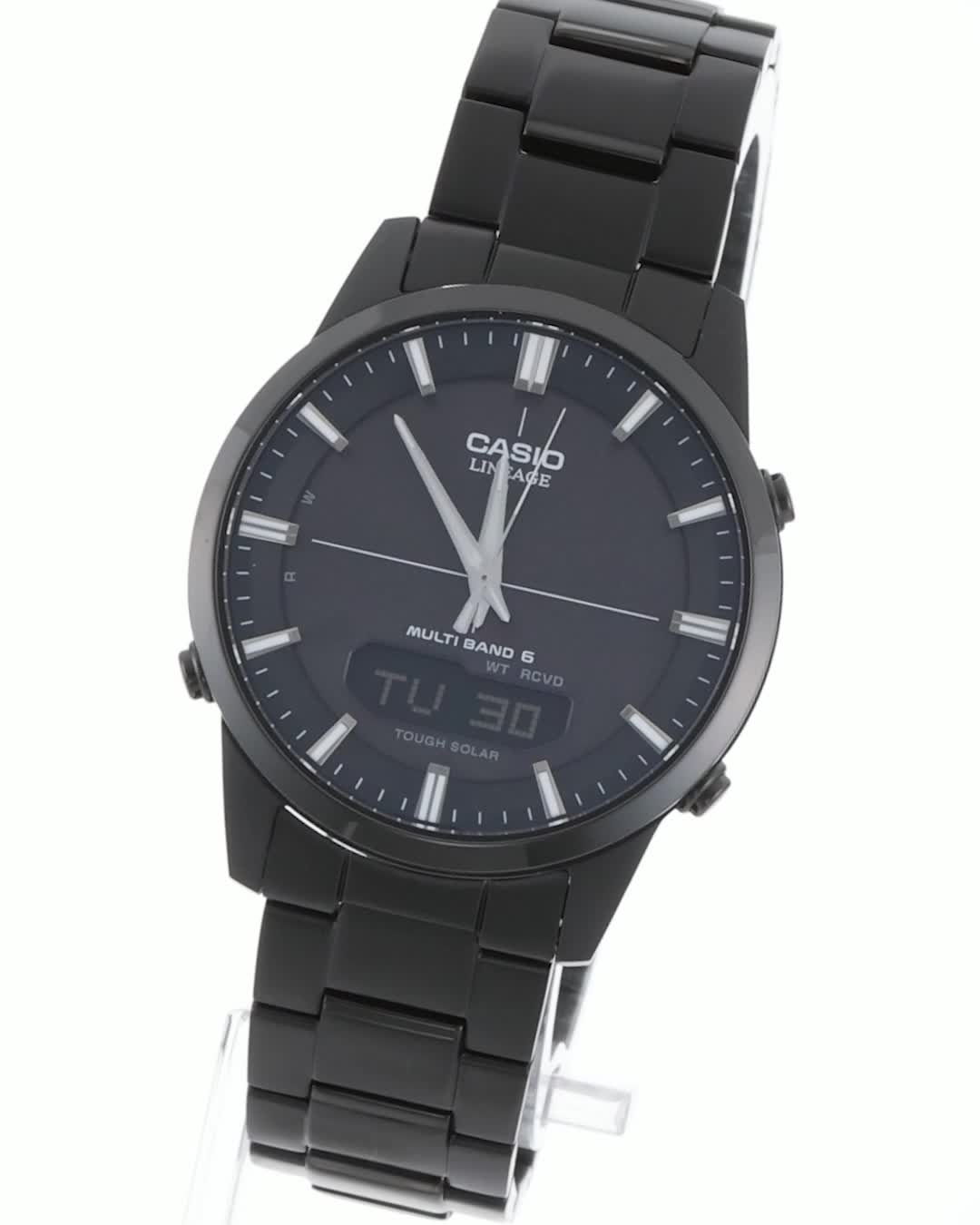 稼働品☆箱付　CASIOカシオ　リニエージ　オールブラック　電波ソーラー Amazon | [カシオ] 腕時計 リニエージ 【国内正規品】電波