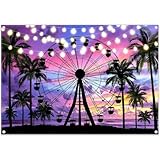 Luminora 2,1 x 1,5 m, Toile de Fond en Tissu Grande Roue d'été, Bord de mer, Plage, Coucher de Soleil Violet, Festival Musical, Palmiers tropicaux, décoration, Accessoires pour photomaton