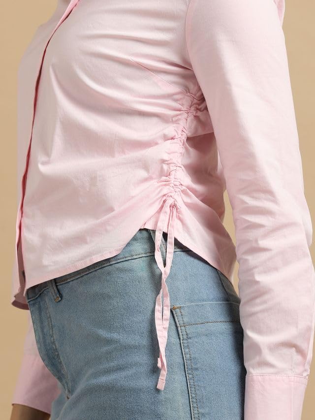 Image of Glam & Chique Women's Cropped Fitted Shirt with Adjustable Side Drawstring XS-2XL