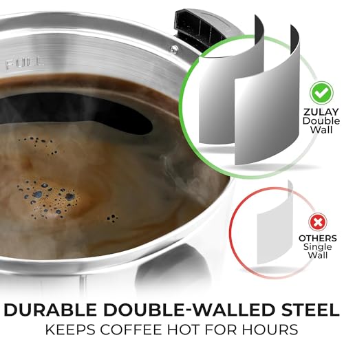 Image of Zulay Kitchen 50 Cup Coffee Urn Commercial Coffee Maker, Hot Water Urn - Large Coffee Maker With Double-Wall Stainless Steel, Quick Brew, Stays Hot for Tea & Beverage at Events & Catering - Silver