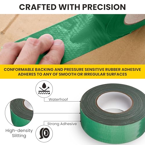 Image of T.R.U. Set of 2 Green Durable Duct Tape Rolls, 11 Mil Thickness, 2 Inches by 30 Yards, High Strength, Flexible, No Residue, Water-Resistant and Tearable by Hand, Versatile for Indoor and Outdoor Use