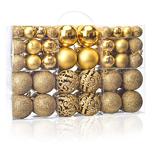 MeetXmas 100PCS Christmas Balls Ornaments, Gold Shatterproof Hanging Decorations