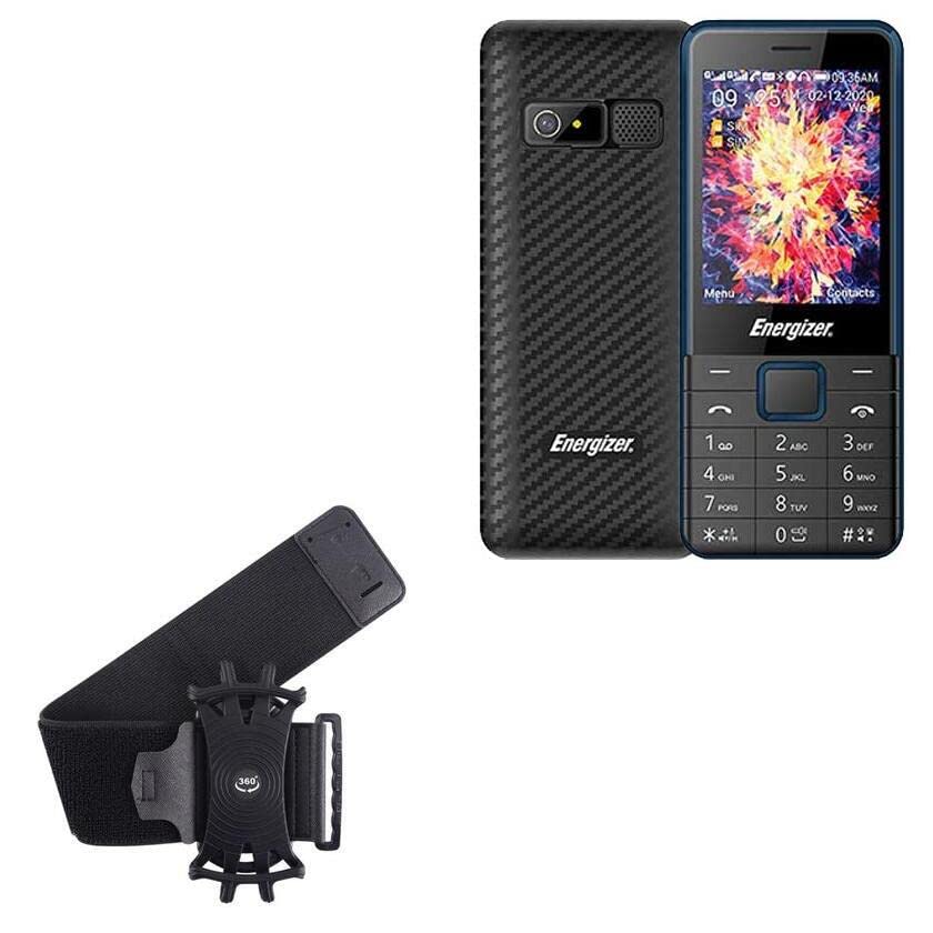 BoxWave Holster Compatible with Energizer E28 - ActiveStretch Sport Armband, Adjustable Armband for Workout and Running - Jet Black