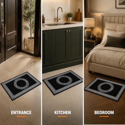 Image of Matz&More Anti Slip Multipurpose Floor Mat, 40x60cm, for Door, Entrance, Bathroom, Bedroom, Kitchen, Office, Greek Black White