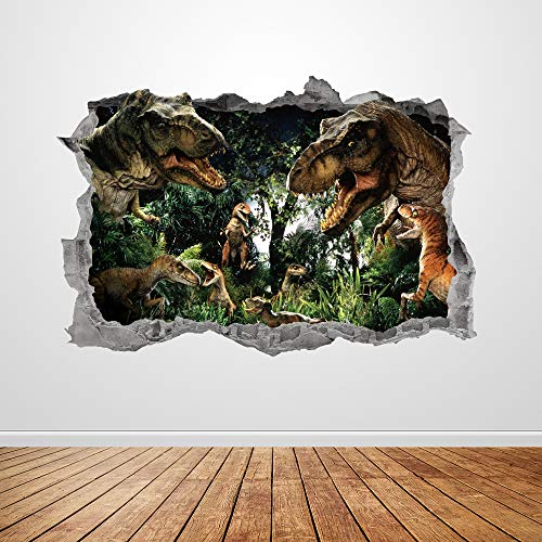 Dinosaurs Wall Decal Art Smashed 3D Graphic T Rex Wall Sticker Mural Poster Kids Room Wall Decor Gift UP316 (50