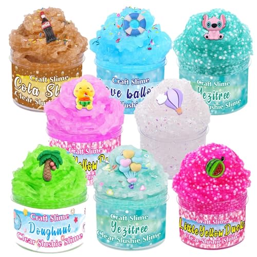 SLOUEASY 8 Pack Crunchy Slime Kit, Clear Slime Kit Super Soft and Non-Sticky, Birthday Gift Slime Party Favors for Girls and Boys