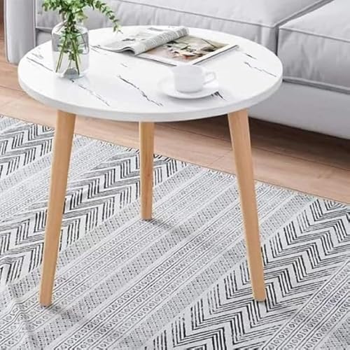Image of BROWN ART SHOPPEE Coffee Table Faux Marble Design Table Side Table, Round Solid Wood End Table Coffee Table Flower Stand Sofa Side For Living Room Balcony Furniture Decor Corner table-15x15x18 (White)