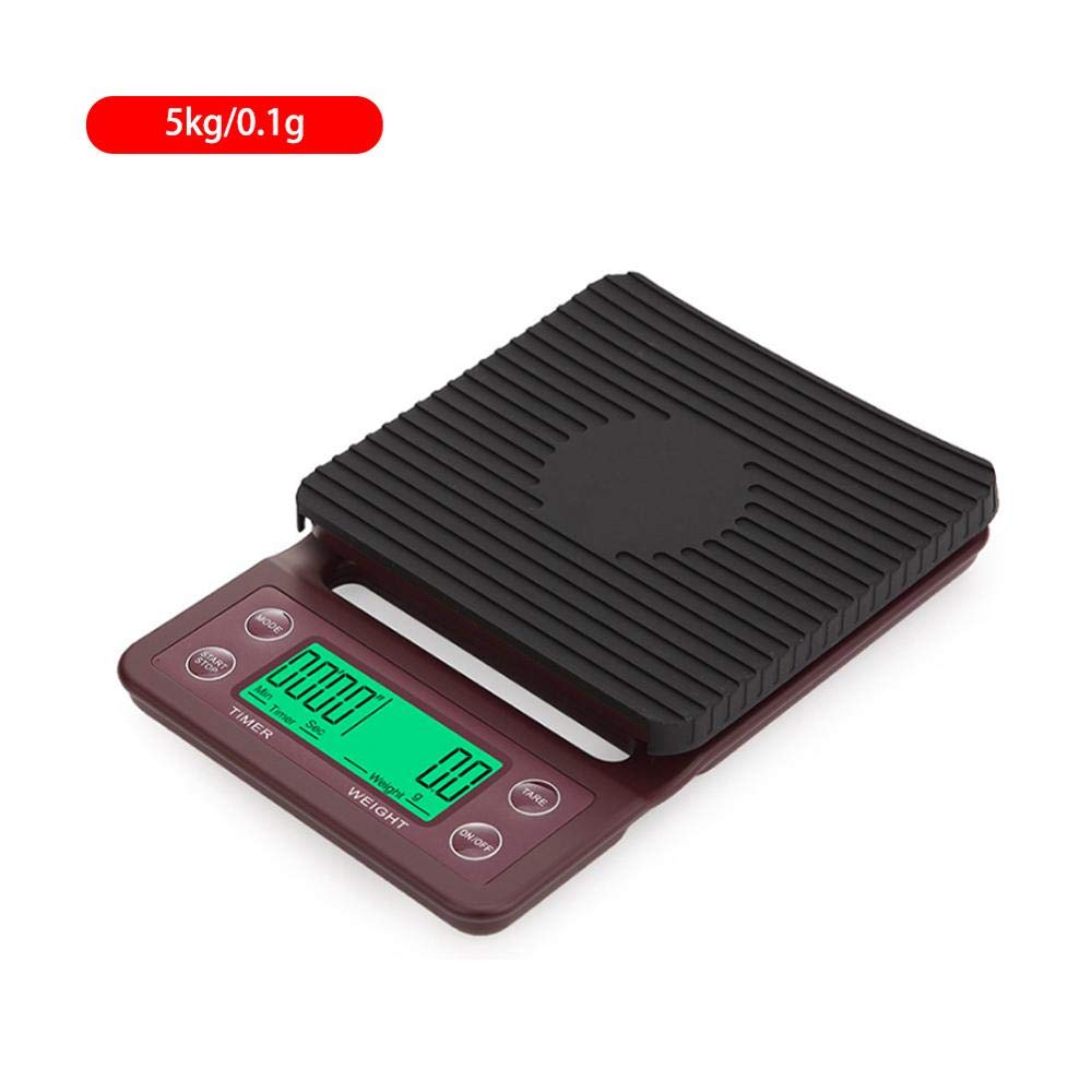 Liudan 3 kg/0,1 g 5 kg/0,1 g skala do kawy z timerem przenośna elektroniczna cyfrowa waga kuchenna wysoka precyzja waga elektroniczna LCD (kolor: Brązowy 5 kg 0,1 g)