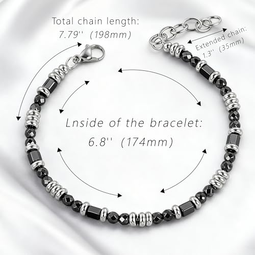 Pulsera de acero inoxidable para hombre con cuentas de ágata negra miniatura 2