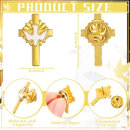 Image of Misdary 24 /48 Pcs Holy Spirit Pins Gold Cross Lapel Pins Bulk Holy Spirit Dove Enamel Brooch Christian Catholic Gifts